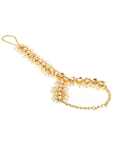I Jewels Gold Plated Indian Wedding Bollywood Embellish with Kundan & Pearl Adjustable Haath Phool/Panja Bracelet for Women (PIJ027-29) (PIJ024W)4
