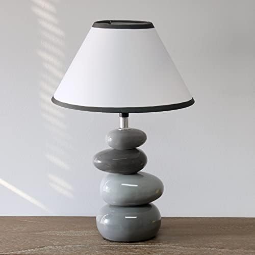 Simple Designs LT3052-GRY 14.7" Shades of Gray Ceramic Stacked Stone Standard Table Lamp with Fabric Shade for Home Décor, Nightstand, End Table, Bedroom, Living Room, Office, Foyer, Gray