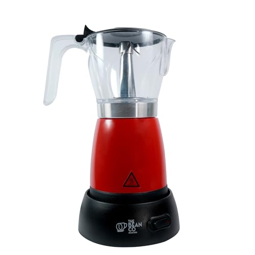 Image of THE BEAN CO Roasters Electric Moka Pot-300ml-6 Cups Espresso Coffee Maker-Coffee Percolator for Home Barista- Electric Coffee Machine for Home & Office - Red