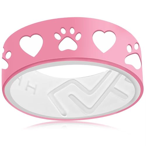 Silicone Heart Dog Paw Couple Ring,Men Women Breathable Rubber Anniversary Promise Engagement Wedding Band,8mm Wide 2mm Thick Size 6-13