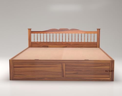 Image of Solid Sheesham Wood King Size Bed with Box Storage for Bedroom Living Room Home Hotel Wooden Double Bed Cot Palang Home Furniture (Honey Finish)