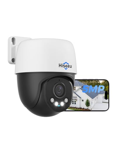 Hiseeu 【360° Panoramic】 5MP PoE Security Camera Outdoor, 355 Pan & 90 Tilt Cameras for Home Security, Human Auto Tracking, Color Night Vision, Human/Vehicle Detection, 2 Way Talk, No Subscriptions