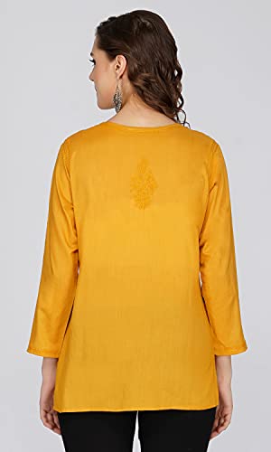 Image of Vahson Designer Hand Lucknowi Chikankari Embroidery Cotton Short Kurti for Women /Girls