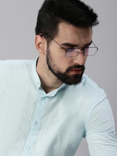 Image of SHOWOFFFF Men Solid Casual Shirt | Mandarin Collar Full Sleeves Cotton Shirt for Mens | Slim Fit Regular Length Shirt for Men's