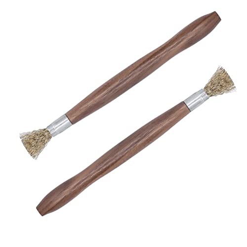 2Pcs Steel Wire Brush, Bonsai Plant Brush Wearable Rust Proof Wood Handle Professional Bonsai Cleaning Tool for Potted Plants