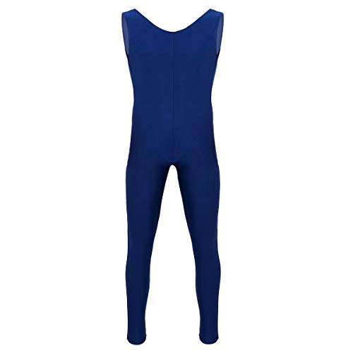 iEFiEL Men's Adults Scoop Neck Spandex Sleeveless Unitard Bodysuit Dancewear Navy_Blue X-Large
