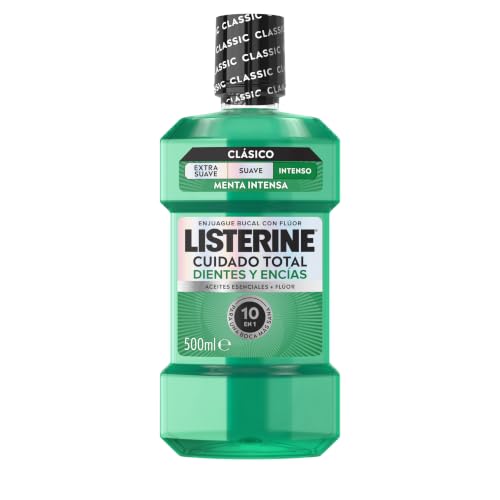 Listerine Cuidado Total Dientes y Encías Enjuague Bucal con Flúor, 500 ml | Colutorio encías, Reduce la placa y protege las encías, 10 beneficios en 1 para una boca más sana, Sabor Menta Intensa