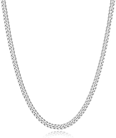 Reoxvo Mens Chain Necklaces Silver Cuban Curb Link Chain for Mens Jewelry Gifts for Boyfriends Stainless Steel Italian Chain Necklace Mens 20inch