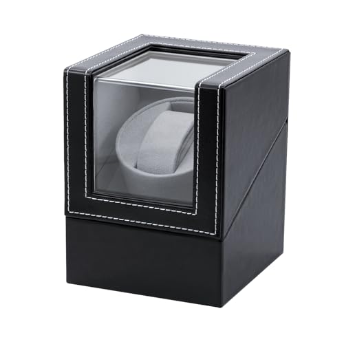 Mcbazel Automatik Uhrenbeweger 1 Uhr aus PU-Leder, leiser Watch Winder für Automatikuhren – Uhrenbeweger mit japanischem Motor, Batteriebetrieb oder Netzteil, schwarz
