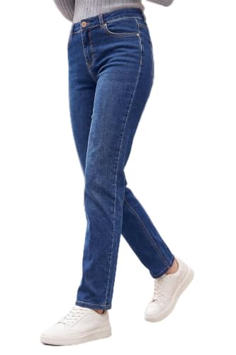 Image of Roman Stretch Straight Leg Jeans for Women UK - Ladies Cotton Denim Trousers Stretchy Office Work Casual Smart High Rise Elasticated Waist Regular Cut Pants - Petite Indigo - Size 12