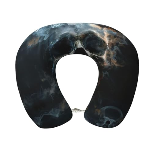 SDEGTHO Almohada de viaje de avión con calavera fantasma de terror, almohada de viaje de espuma viscoelástica pura, cómoda funda transpirable