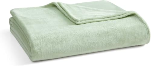 Image of Martha Stewart - Twin Size Blanket, Ultra-Soft Plush Fleece Throw Blanket with Double-Needle Stitching, 350 GSM, Medium Weight Bedding for Bed or Couch (Bedford Solid Green)