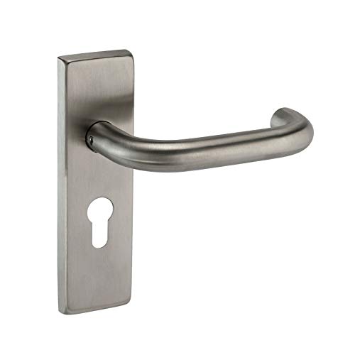 Image of Satin Stainless-Steel Euro Lock Door Handles with Euro Profile Keyhole