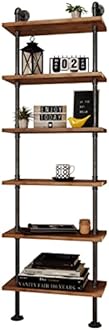 Industrial Pipe Bookshelves Rustic Wall Ladder Bookshelf Display Storage Stand Shelf Bookcase for Living Room, Kitchen, Office (6 Tier)