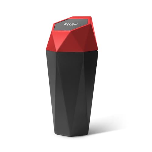Image of Mandark Car Trash Can with Lid, Diamond Design Small Vehicle Automatic Portable Garbage Bin, Leakproof Automotive Interior Dustbin for Kitchen Home Office, Universal for SUV, Truck, RV (Red)