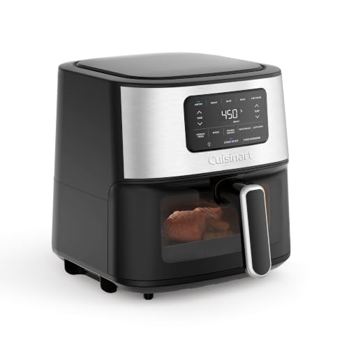 Cuisinart Air Fryer, 6-Quart Basket Large Fryer with 5 Cooking Functions to Roast, Bake, Broil, Air Fry and Keep Warm, 5 Airfryer Presets, Dishwasher-Safe Parts, AIR-200NAS, Stainless Steel & Black