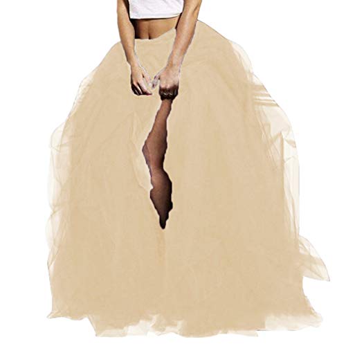 WDPL Long Women s Special Occasion Slit Tulle Evening Skirt (Champagne, Large)