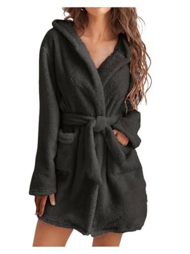 Bata con capucha mujer pijama forro polar cinturón ropa de casa otoño invierno