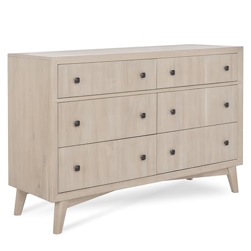 Evolur Loft Antilia Mid-Century Double Dresser in Sand Castle Oak, 6 Spacious Drawers, Comes Fully Assembled, Included Anti-Tipping Kit, Wooden Nursery Furniture