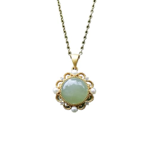 Collier en jade de Hetian et pendentif jaspe gravé en argent pour femme