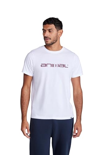 Animal Classico Mens Cotton T-Shirt - Stylish, Lightweight & Breathable Tee in Soft - for Spring Summer Beach, Holiday & Travel White M