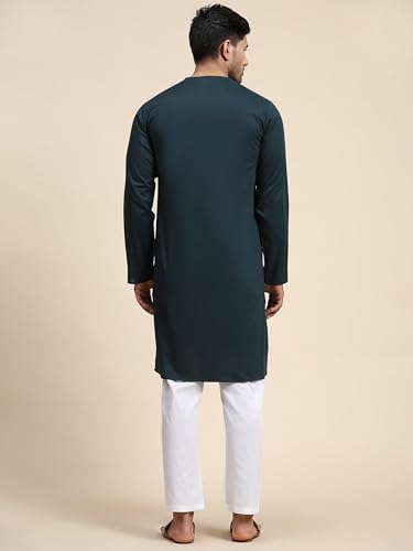 Image of Men's Pure Cotton Solid Kurta Pajama Set Round Neck Casual Yoga Dress