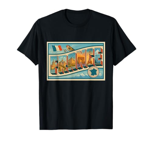 France Letters 50s Vintage Retro Travel Poster Art Graphic T-Shirt