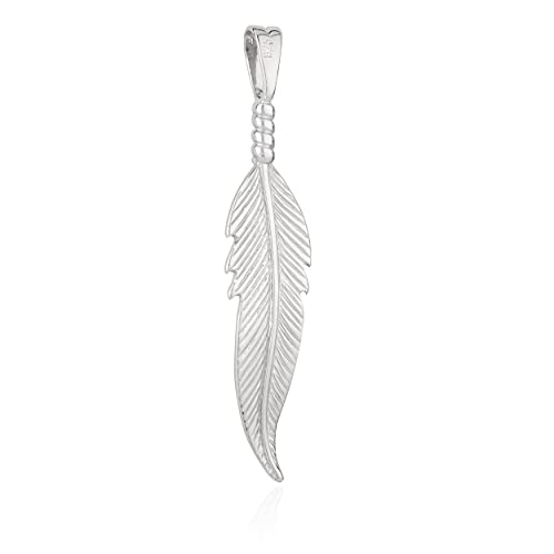 Pendentif plume en argent 925 rhodié anti-ternissement pour peau sensible