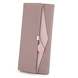 UTO Wallet for Women Leather Vegan Girls Wallet Leaf Pendant Card Holder Phone Checkbook Organizer Zipper Coin Purse