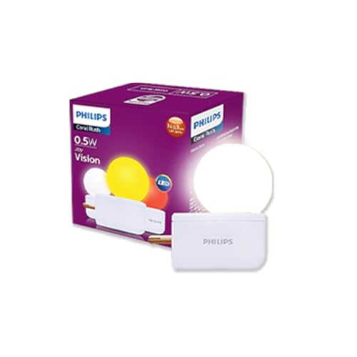 Image of Philips 0.5W LED Bulb White | Joy Vision Plug-and-Play LED Night Lamp | Night Light for Bedrooms & Corridors | 2-Pin Socket | Energy Saving, Long Life | Pack of 24