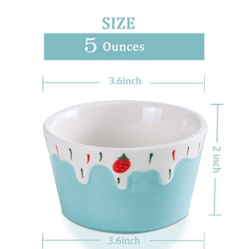 Ceramic Souffle Dishes Ramekins Dish Dessert Bowls, Jemirry 3.5 inch Ice Cream Strawberry Style Ramekins Bowls for Cupcake Pudding Creme Brulee Baking, Colorful-set of 4 - Thumbnail 6