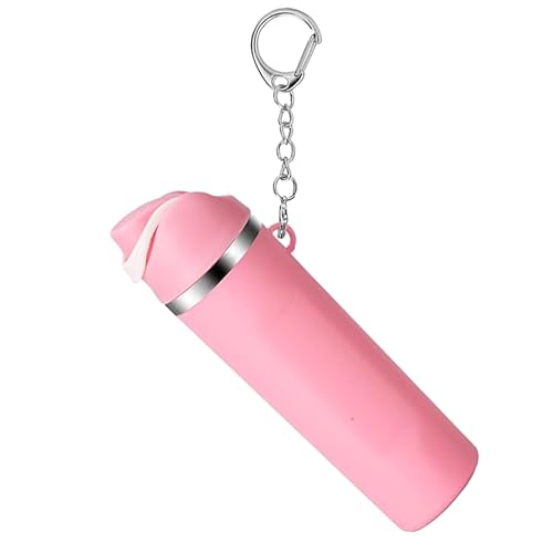 ERTUNA Mini Trendy Bottle Keychain Accessories Compatible with Owala Water Bottle, Cute Tumbler Cup Chapstick Lip Balm Holder Charms for Purse Handbag - Silver Pink