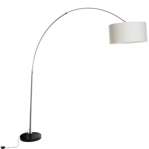 Qazqa - Modern Bogenlampe Stahl I Silber I nickel matt Stoffschirm weiß 50...