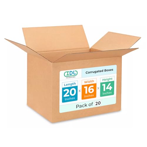 Large Shipping &amp; Moving Boxes 20"L x 16"W x 14"H (20-Pack) - Extra Strength 200 lb vs Regular - Corrugated Durable Moving Boxes for Shipping - Large Box for Moving - Carton Box by IDL Packaging