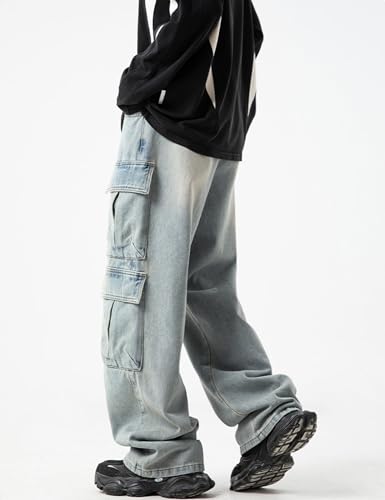 Baggy Cargo Jeans Men Denim Hip Hop Pants Y2k Casual Loose Jean Skater Pants Streetwear with Cargo Pockets4