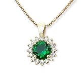 Round Cut Emerald Necklace, 14k Solid Gold Halo Necklace, Emerald Gold Pendant, Christmas Gift, Birt