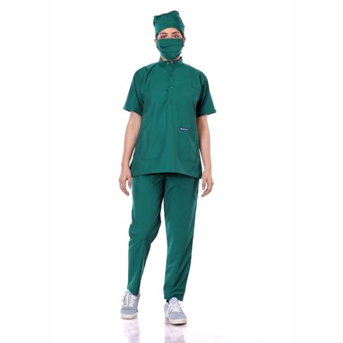 Image of Women's 5-Pocket Scrub Suit | Set of Top & Pant | Half Sleeves | Mandarin Collar | Breathable Polyviscose Fabric | Comfortable | Durable | Uniform for Doctors Nurse & Dentist DG 2XL