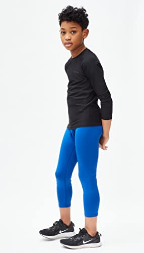 Devops Youth Boys 3-Pack Compression Athletic Performance Baselayer Long Sleeve Shirts (Small, Black/Blue/Orange) #TOP2