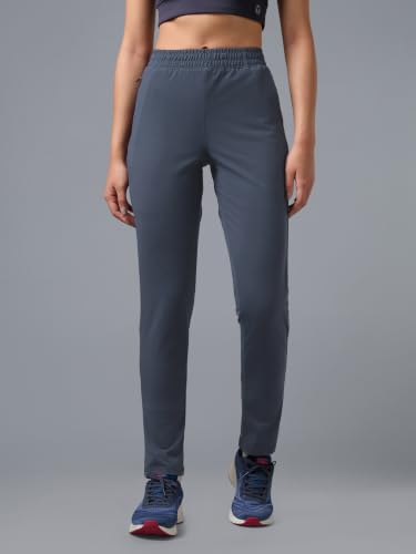 Image of TECHNOSPORT Women's Solid Straight Fit Track Pants with 4-Way Stretch, Moisture-Wicking Fabric, Mid-Rise Drawstring Waist & Pockets for Gym, Running, Workout and Everyday Athleisure