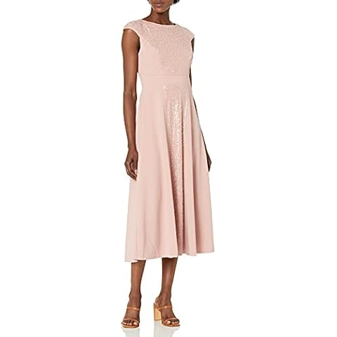 JS Collections Women's Sequin and Stretch Blocked Short Sleeve Midi Length Dress with Seamed in Crepe Waistband. Formal, Blush, 10 Cover