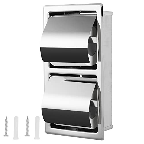 Scdgrw Double Roll Recessed Toilet Paper Holder Staless Steel Toilet Paper Holder Bathroom Wall Mounted Toilet Paper Roll Holder Toilet Paper Dispenser Include Rear Mounting Bracket (Siler, Vertical) #TOP30