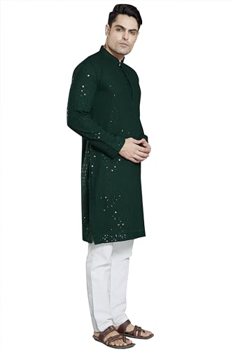 Image of DIVISIVE Men's Sequince Embroidered Cotton Blend Slim Fit Kurta Pyjama Set