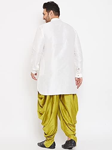 Image of VASTRAMAY Men's Silk Blend Solid Plus Kurta And Dhoti Set - Classic Ethnic Attire for Cultural Celebrations | Curved Hem Kurta With Contrast Cowl Dhoti Set