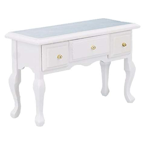 Mothcattl Doll House Furniture Moulds - 1/12 Dollhouse DIY Decor Mini Wooden Table Desk with Drawer Cabinet Model Toy - White Cover