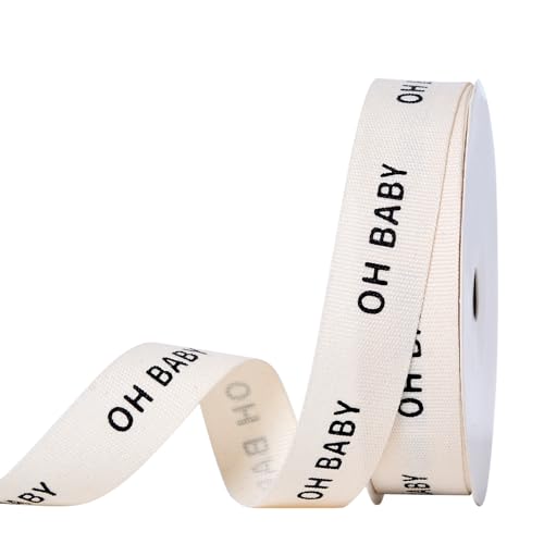 Ribest Cotton Oh Baby Ribbon 5/8 inch 10 Yard Natural Cream Ribbon for Wrapping Crafts Bows Birthday Decoration