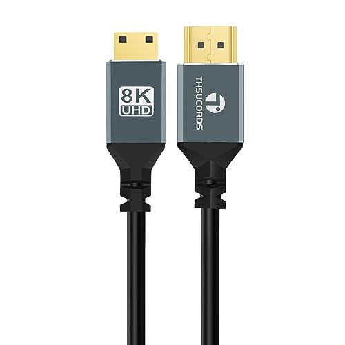 Thsucords 8K Mini HDMI à HDMI câble 1.6FT(0.5M), Souple mince & Mince 48Gbps HDMI à Mini HDMI 2.1 Prise en charge du câble 8K@60HZ 4K@144HZ pour appareil photo, caméscope, tablette et carte vidéo, laptop