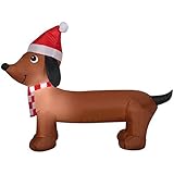 Dachshund with Santa Hat and Scarf Christmas Inflatable by Gemmy. Brown