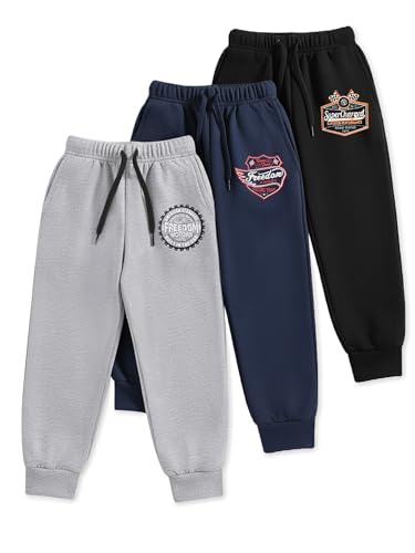 Image of Trampoline Cotton Trackpants for Kids Pack of 3 with Drawstrings & Ribbed Cuffs | Boys & Girls Joggers with Prints | Side Pockets Soft Waistband | Breathable & Stretchable Playwear