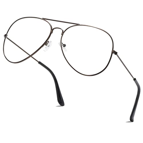 aisswzber Clear Aviator Glasses Lens Premium Classic Metal Frame Eyeglasses