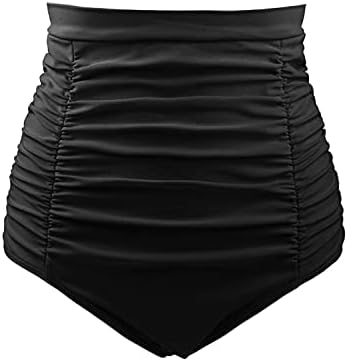 DANIFY Women's Ruched High Waisted Bikini Bottom Tummy Control Swim Bottoms Vintage Plus Size Tankini Swimsuit Bottoms Black